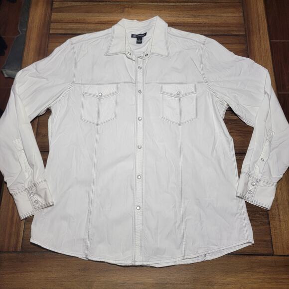 INC International Concepts LS White Pearl Snap Western Shirt - Size XL - Picture 1 of 5